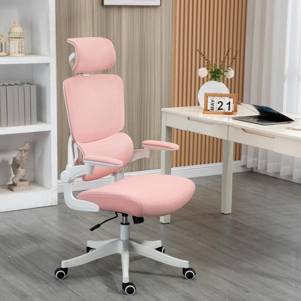 Cadeira de Escritório Giratória de Malha Cadeira de Escritório Basculante com Encosto Alto 62x58x120 - 133 cm Rosa