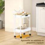 Carrinho Auxiliar com Rodas de 2 Níveis Carrinho de Cozinha com 1 Gaveta e 1 Cesto Carrinho Organizador 45x29,5x68 cm Branco