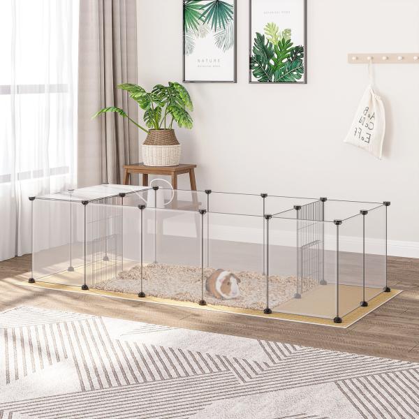 Cerca para Animais DIY com 20 Painéis e Esteira Parque para Pequenos Animais para Porquinhos - da - Índia e Ouriços 175x70x45 cm Branco