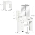 Toucador de Maquilhagem com Banco Espelho 4 Gavetas 4 Compartimentos de Armazenamento Estilo Moderno 80x38x143cm Branco