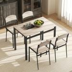 Conjunto de Mesa e Cadeiras de Refeição Mesa de Cozinha Retangular com 4 Cadeiras Estilo Moderno Carvalho e Preto