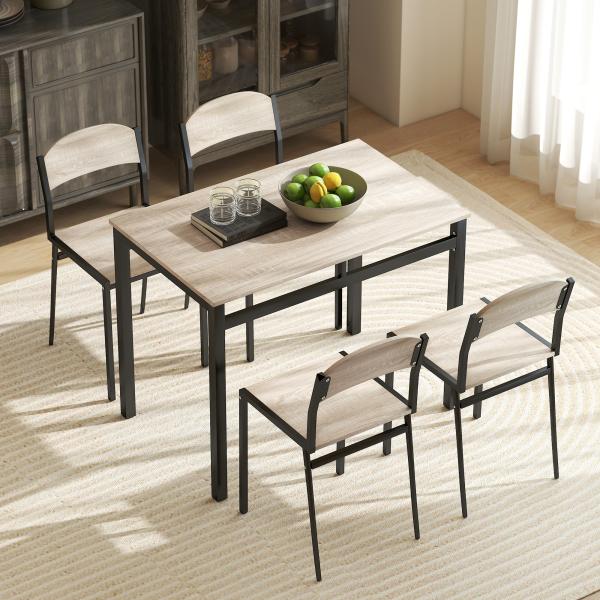 Conjunto de Mesa e Cadeiras de Refeição Mesa de Cozinha Retangular com 4 Cadeiras Estilo Moderno Carvalho e Preto
