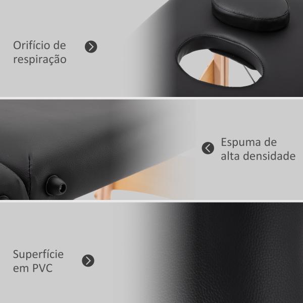 Marquesa de Massagem Dobrável Portátil com Apoio para a Cabeça Altura Ajustável e Bolsa de Transporte 186x60x58 - 81 cm Preto