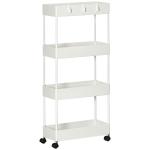 Carrinho Auxiliar com Rodas Carrinho de Armazenamento com 4 Cestas e 4 Ganchos Amovíveis 40x19x90 cm Branco