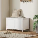 Baú de Armazenamento 95L Baú de Arrumação com Tampa Banco de Armazenamento com Dobradiça de Segurança 80x40x50 cm Branco