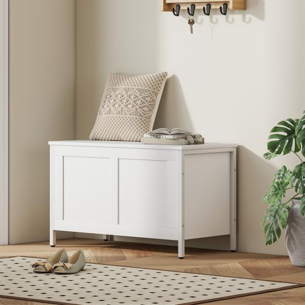 Baú de Armazenamento 95L Baú de Arrumação com Tampa Banco de Armazenamento com Dobradiça de Segurança 80x40x50 cm Branco