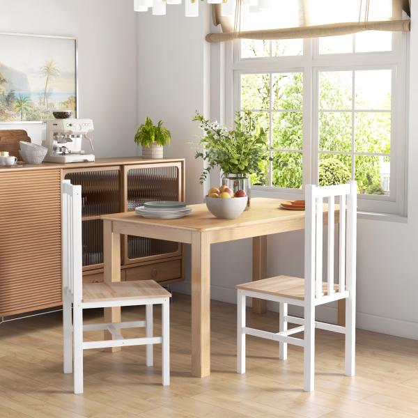 Conjunto de 2 Cadeiras de Sala de Jantar com Encosto de Ripas Estrutura de Madeira de Pinho 38,5x47,5x99 cm Branco