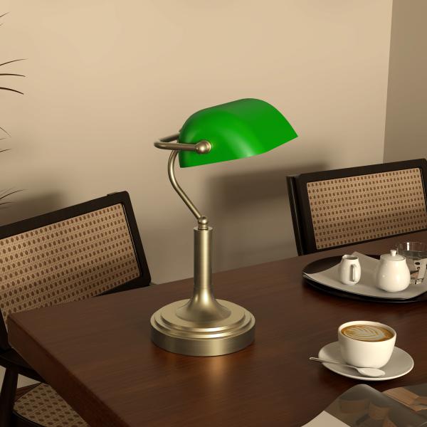 Candeeiro de Mesa Banqueiro Candeeiro de Mesa Vintage E27 com Ecrã Orientável a 45° 26,8x22x39,5 cm Verde