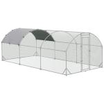 Galinheiro para Exterior Grande com Teto de Tecido Oxford e Fechadura para 12 - 18 Galinhas 5,7x2,8x1,97cm Prata