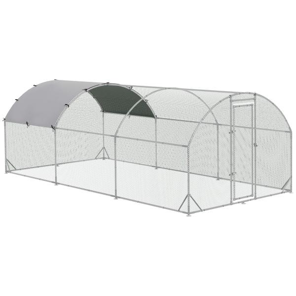 Galinheiro para Exterior Grande com Teto de Tecido Oxford e Fechadura para 12 - 18 Galinhas 5,7x2,8x1,97cm Prata