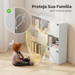 Estante para Livros de 3 Níveis com 9 Cubos, 3 Portas e 6 Compartimentos Abertos, 106x24x95 cm, Branco