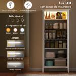 Armário de Cozinha com Luz LED Sensor de Movimento Móvel Auxiliar de Cozinha com Iluminação Regulável em 3 Cores 4 Portas e Prateleiras Ajustáveis 80x40x176,5 cm Branco