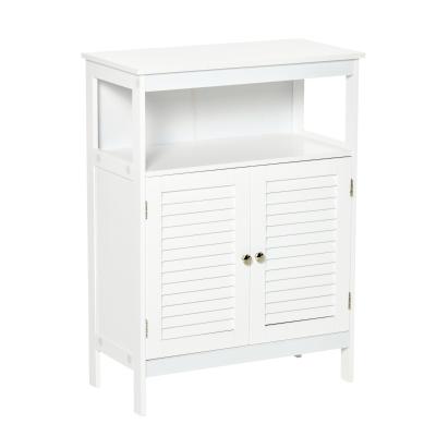 Armário Casa de Banho com 2 Portas Persianas e Compartimento Aberto Desenho Moderno 60x30x81,6 cm Branco
