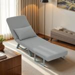 Sofá Cama Dobrável Estofado em Linho Sintético com Encosto Ajustável em 5 Níveis e Almofada Acolchoada 73x78x81 cm Cinzento Claro