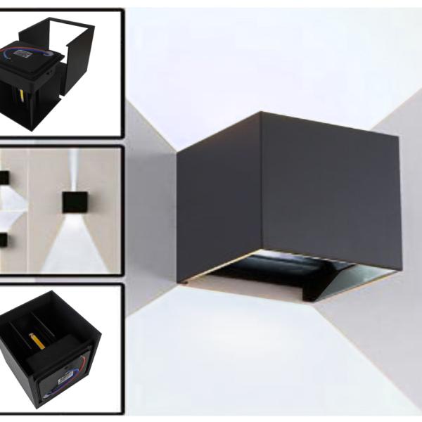 Projector Muro LED Direccionável 6W Branco F. 6000K 650Lm (IP65) - Preto