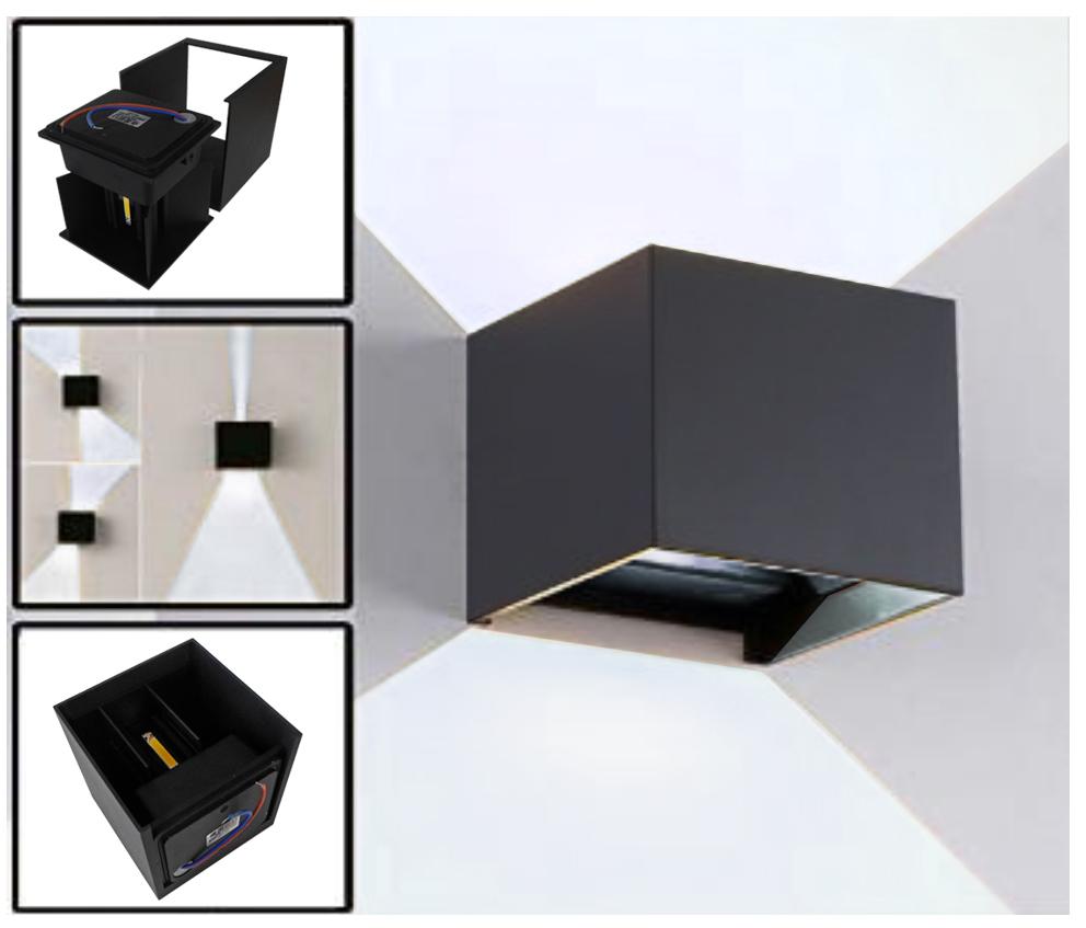 Projector Muro LED Direccionável 6W Branco F. 6000K 650Lm (IP65) - Preto