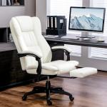 Cadeira de Escritório com Altura Ajustável 6 Pontos de Massagem e Apoio para os Pés Retrátil 68,5x68,5x113 - 121 cm Creme