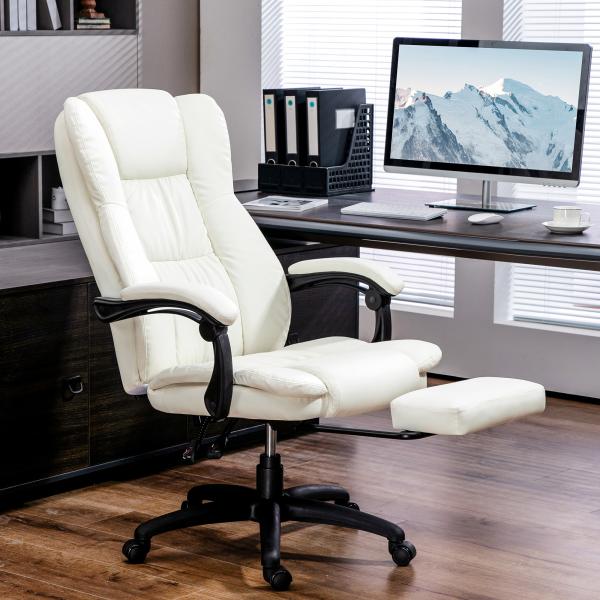 Cadeira de Escritório com Altura Ajustável 6 Pontos de Massagem e Apoio para os Pés Retrátil 68,5x68,5x113 - 121 cm Creme