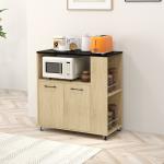 Carrinho de Cozinha com Rodas 2 Portas Prateleira Ajustável Porta - Especiarias para Sala de Jantar 75x40x80,5 cm Madeira