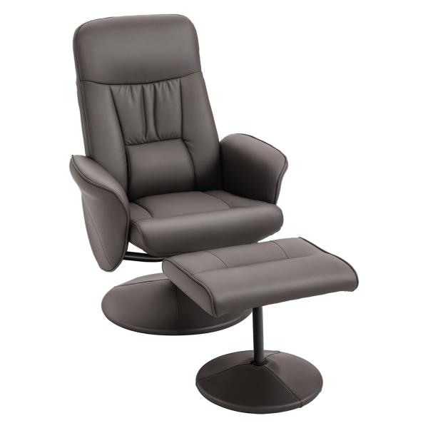 Poltrona Relax com Apoio para os Pés Estofada em PU Poltrona Relax Reclinável até 145° e Giratório 360° com Encosto Ajustável para Sala de Estar Dormitório Escritório 81x81x105cm Marrom
