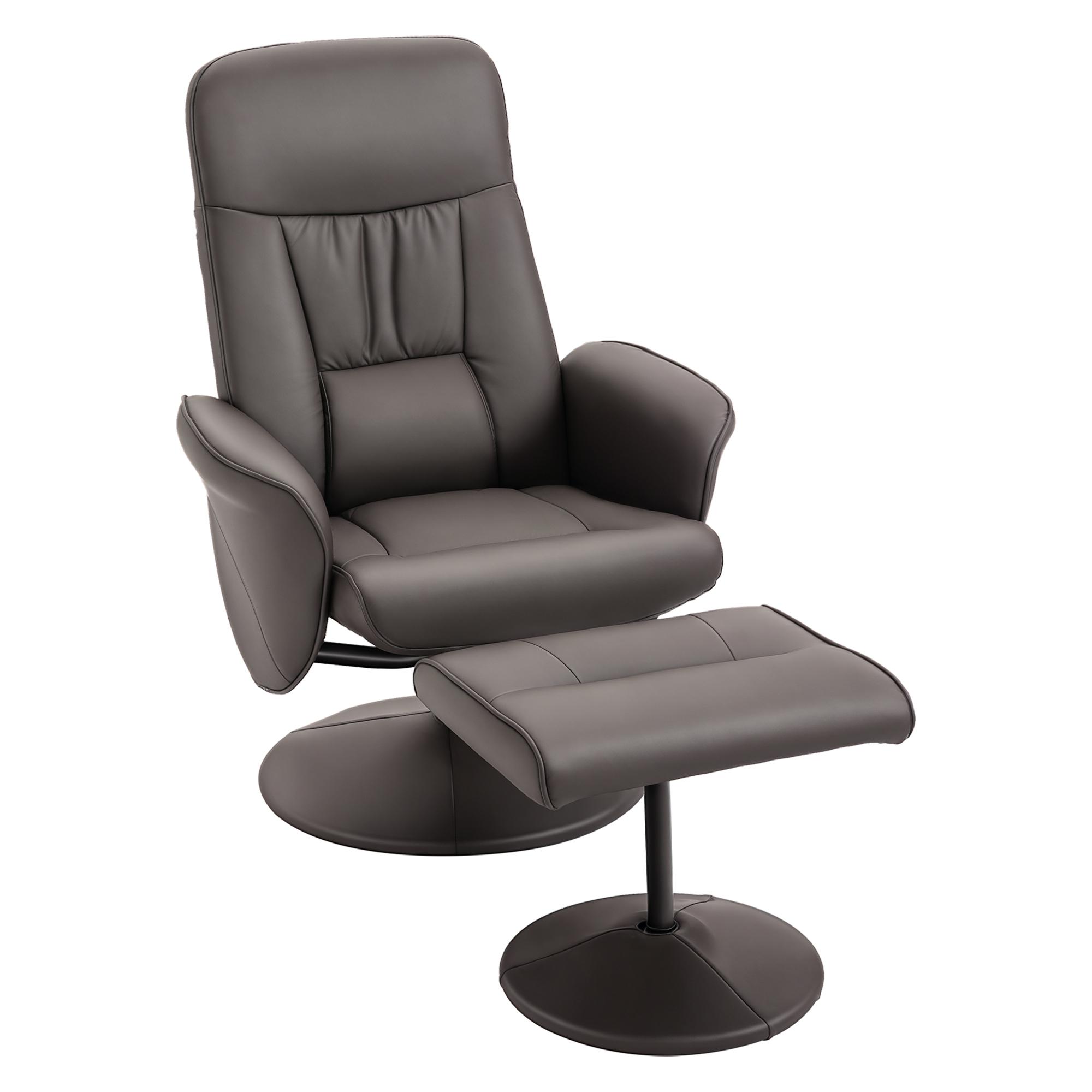 Poltrona Relax com Apoio para os Pés Estofada em PU Poltrona Relax Reclinável até 145° e Giratório 360° com Encosto Ajustável para Sala de Estar Dormitório Escritório 81x81x105cm Marrom