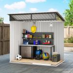 Abrigo de Jardim 1,9m² 195x122x182 cm com Base Reforçada (Chão NÃO Incluído) Porta Corredera Janelas Abrigo de Ferramentas Cinza Escuro
