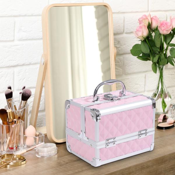 Estojo de Maquilhagem Organizador Cosméticos Profissional 20x15x15cm rosa