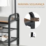 Móvel Cabide de Entrada com 8 Ganchos e Sapateira Armário de Entrada com Cabides 72x34x185cm Marrom e Preto