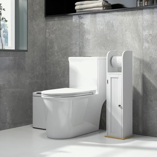 Armário Casa de Banho Armário com Prateleiras Ajustáveis e Suporte para Papel Higiénico 20x20x80 cm Branco