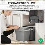 Balde de Lixo Embitido com 2 Recipientes Removíveis para Reciclagem Capacidade Total 30L (15Lx2) 48x34,3x35,1 cm Cinzento Claro