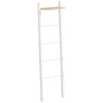 Toalheiro de Escada com Prateleira Superior e 4 Barras Suporte de Toalhas para Encostar na Parede 43x20x151 cm Branco e Carvalho