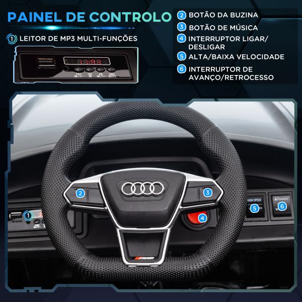 Carro Elétrico AUDI RS E - Tron GT 12V com 2 Motores Faróis LED Buzina Música USB 3 - 5km/h 103x58x41cm Preto