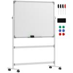 Quadro Magnético de Dupla Face 120x90 cm Quadro Branco Giratório com Suporte Ímanes Marcadores e Apagador Branco