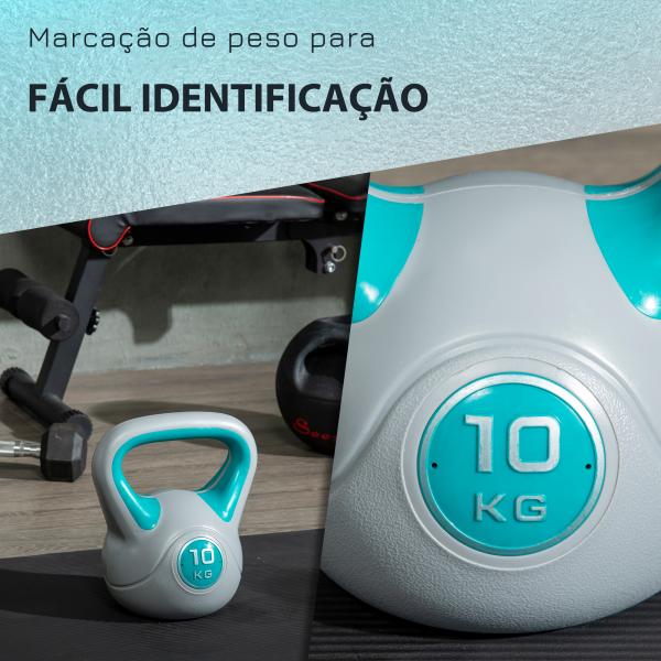 Kettlebell 10kg Peso Russo com Revestimento de PU e Enchimento de Areia para Treinamento 22x16x26cm Azul e Cinza