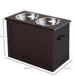 Comedouro Elevado para Cães com 2 Tigelas de Aço Inoxidável e Espaço de Armazenamento Oculto 60x30x41 cm Castanho Escuro