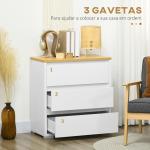 Cómoda Moderna com 3 Gavetas de Madeira para Dormitório Carga Máxima 40 kg 70x37x75 cm Branco e Madeira