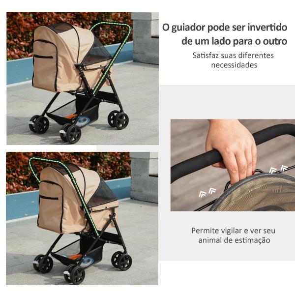 Carrinho para Animais de Estimação Dobrável com Cesta de Armazenamento Cinto de Segurança 76,5x52x95 cm Marrom Claro