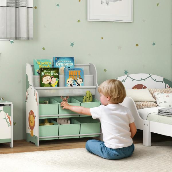 Estante Infantil para Brinquedos com 6 Caixas de Tecido Não Tecido Organizador de Brinquedos com 2 Prateleiras 63x30x71 cm Verde