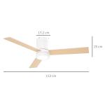 Ventoinha de Teto 48W com Luz LED Controle Remoto 3 Velocidades Temporizador 3 Lâminas de Madeira Ø112x25cm Branco