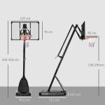Cesta de Basquetebol Ajustável 236 - 293 cm com Rodas Painel de PC Base Recarregável para Exterior Preto