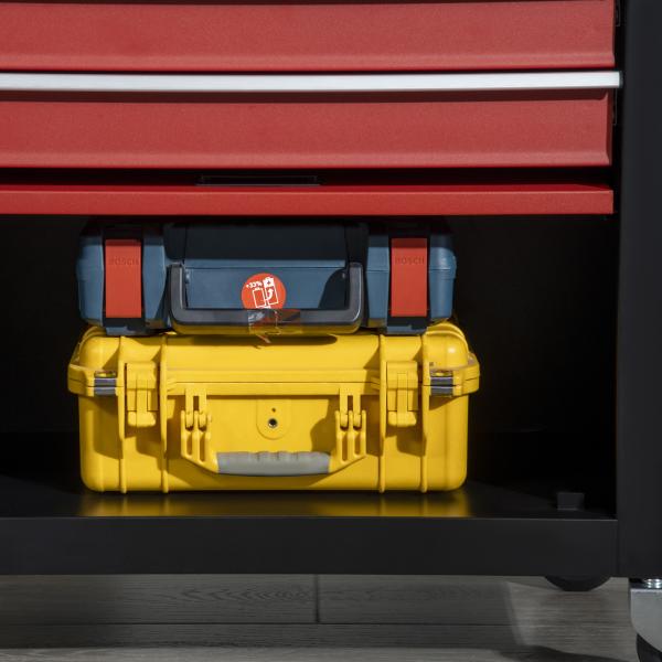 Carro de Ferramentas Móvel com Rodas 4 Gavetas Compartimento de Armazenamento e Alça Lateral 69x33x75cm Preto e Vermelho