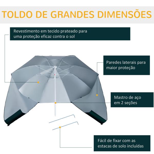Chapéu de Sol de Praia com Painéis Laterais Tipo Tenda Chapéu de Sol para Praia com Proteção UV 50 Φ210x222cm Verde Escuro
