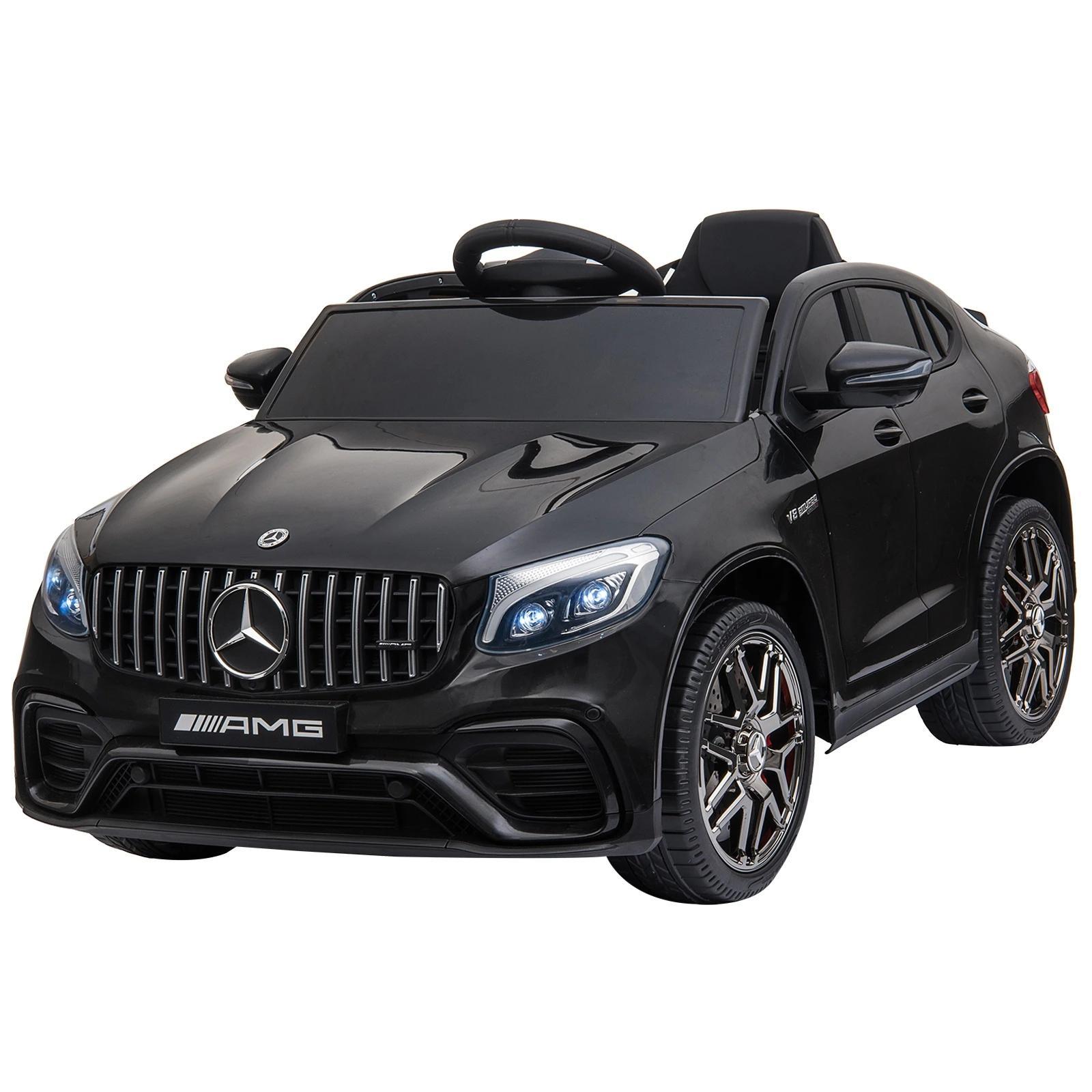 Carro Elétrico Infantil Mercedes AMG 12V com Controle Remoto Música Luzes Abertura da Porta Passeio para Crianças 3 - 5 Anos Preto 115x70x55 cm