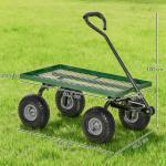 Carro de Transporte com Pega Revestida e 4 Rodas Grandes de Ø24 cm Carrinho de Jardim em Aço 94x48,5x100 cm Preto e Verde