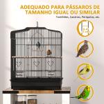 Gaiola para Pássaros 46,5x36x59 cm Gaiola de Metal para Pássaros com 2 Comedouros 2 Poleiros Baloiço Bandeja Amovível Preto