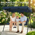 Baloiço de Jardim Exterior de 3 Lugares com Toldo Ajustável e Estrutura de Aço 172x118x153 cm Azul - Marinho