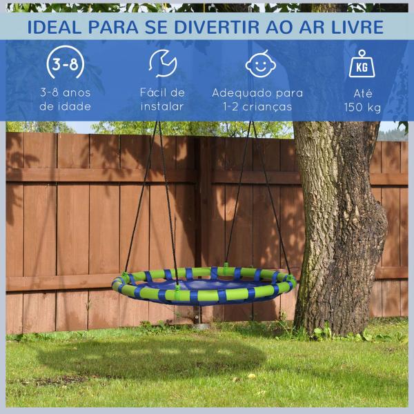 Baloiço Infantil Ninho com Altura Ajustável para Crianças de 3 - 8 Anos Carga 150 kg para Exterior Ø100x120 - 180 cm Azul