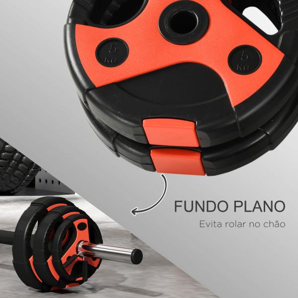 Conjunto de Barra de Pesos com Discos Conjunto de Musculação com Discos 1,25kg 2,5kg e 5kg 140x17x17cm Preto e Vermelho