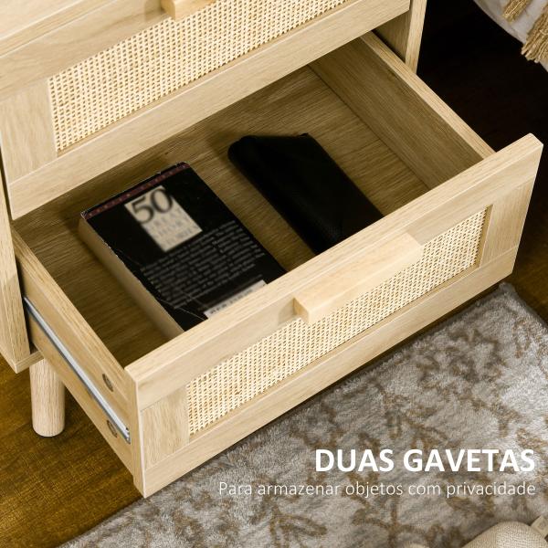 Mesa de Cabeceira com Desenho Boémio Mesa de Cabeceira com 2 Gavetas e Pés de Madeira 40x40x56 cm Madeira