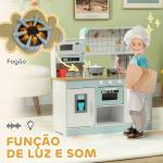 Cozinha de Madeira para Crianças com Sons Lavatório Micro - Ondas Máquina de Gelo e Acessórios 88,6x31,7x90,4 cm Branco